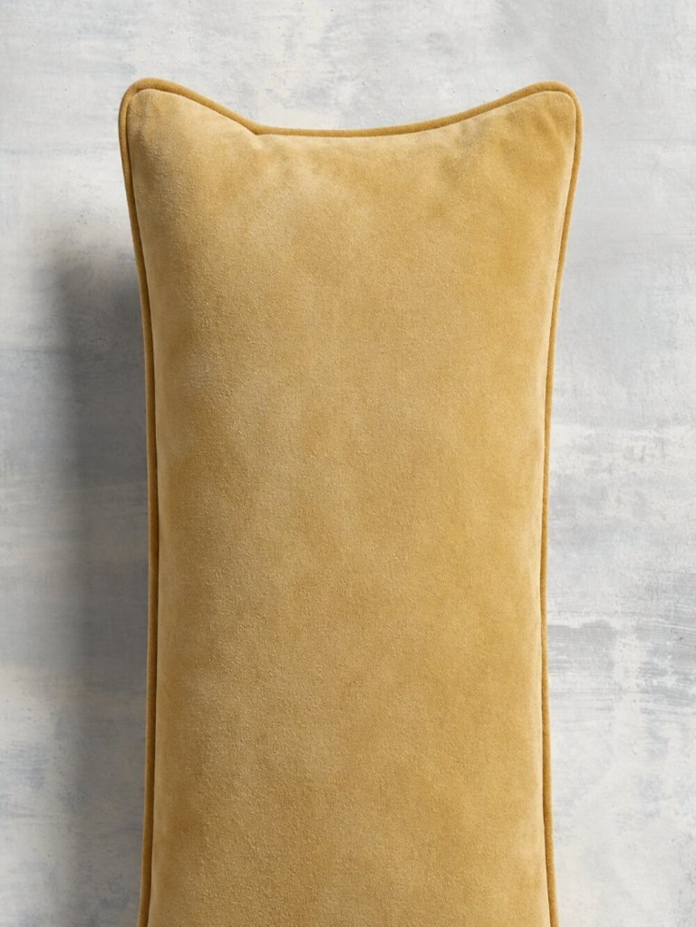 NWT Arhaus Suede Leather and Linen Mustard Lumbar Accent Pillow Cover $129